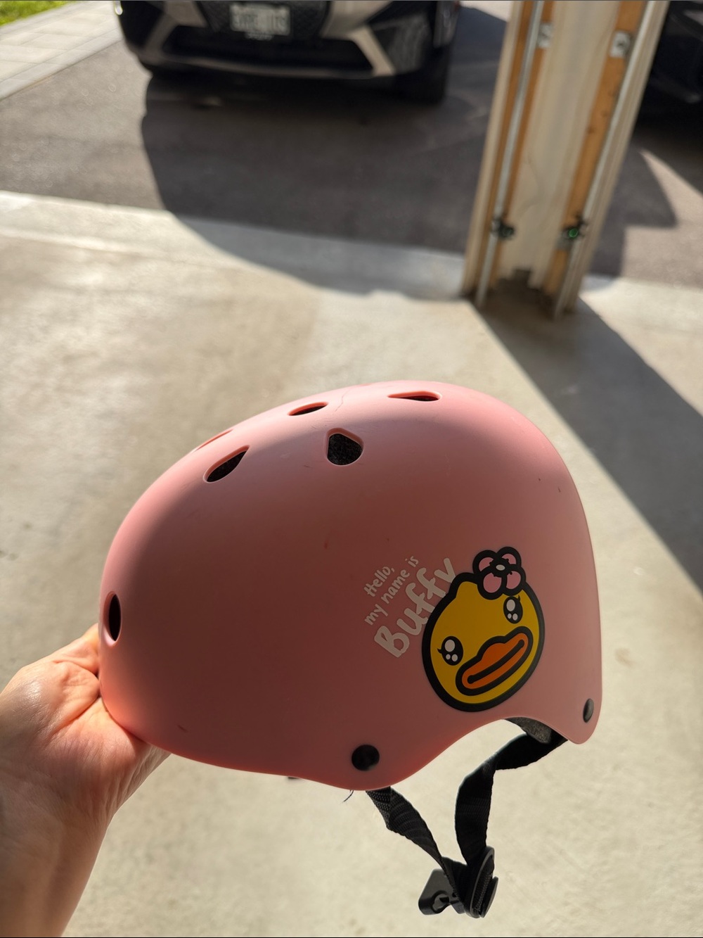 Kids Safety Helmet in Pink with Duck Graphic